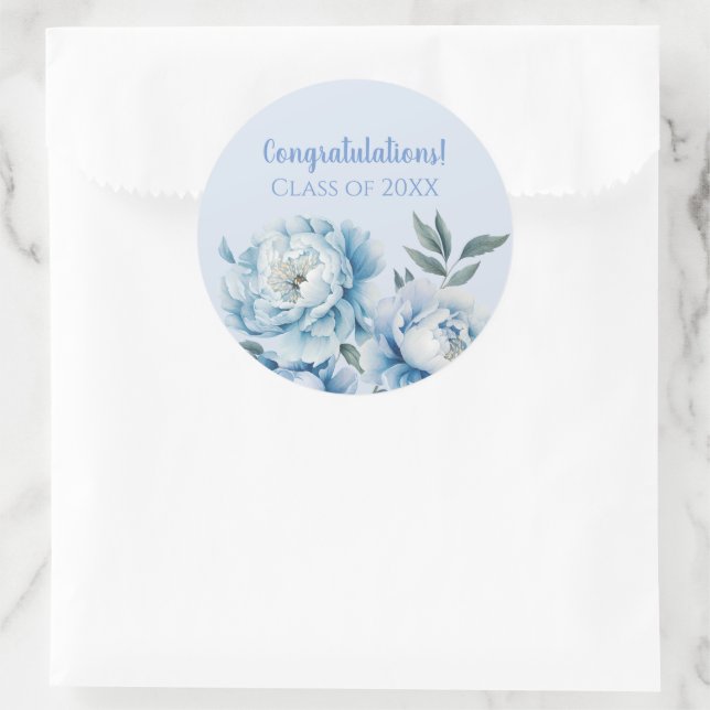 Light Blue Floral Graduation  Classic Round Sticker (Bag)