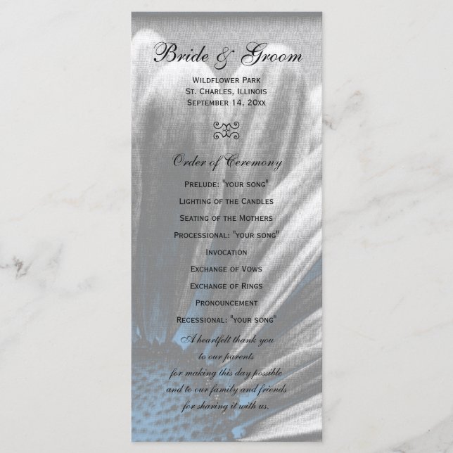 Light Blue Floral Highlights Wedding Program (Front)