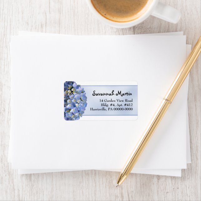 Light Blue Floral Hydrangea Wide Label (Insitu)