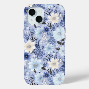 Light Blue Floral Pattern iPhone 15 Case