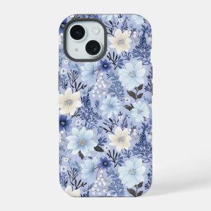 Light Blue Floral Pattern iPhone 15 Case
