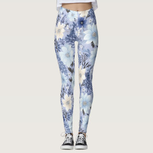 Light Blue Floral Pattern Leggings
