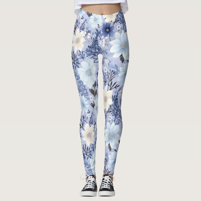 Light Blue Floral Pattern Leggings (Front)