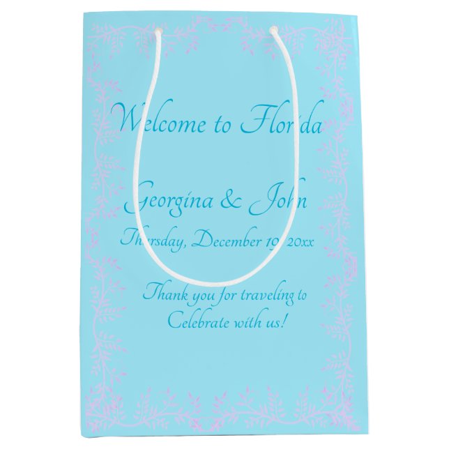 Light Blue Floral Personalised Party Favour Bags (Front)