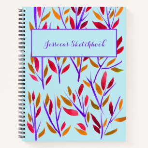 Light Blue Floral Personalised Sketchbook Notebook