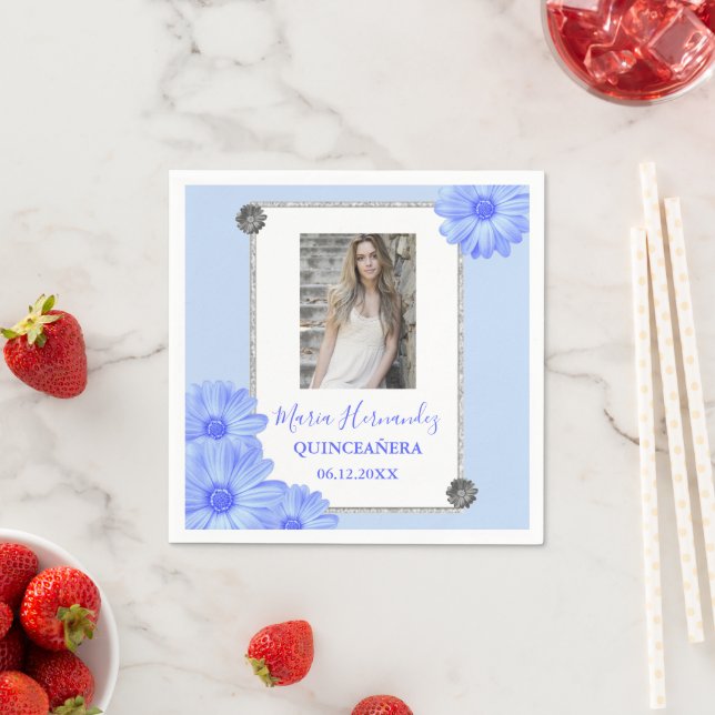 Light Blue Floral Quinceanera Napkin (Insitu)