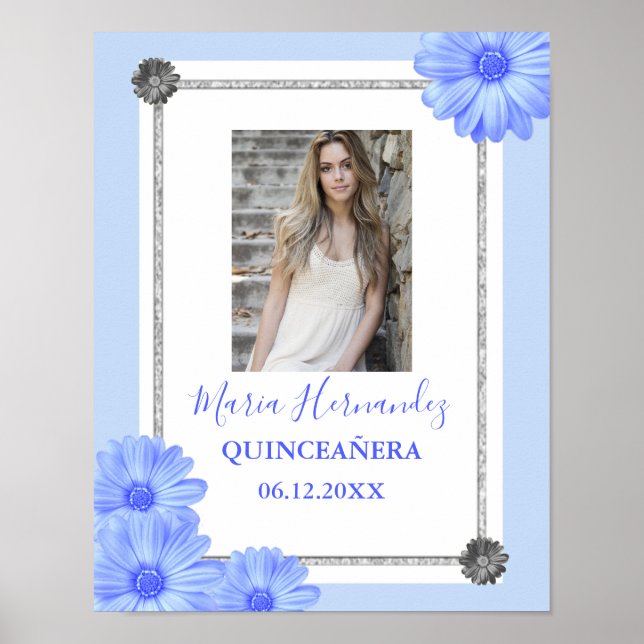 Light Blue Floral Quinceanera Poster (Front)