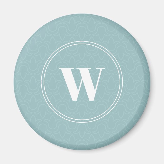 Light blue floral round monogram simple elegant magnet (Front)