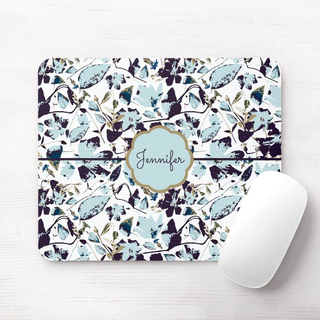 Light Blue Floral Watercolor Clematis Name Mouse Pad (Light Blue Floral Watercolor Clematis Name Mouse Pad from Studio Posies.)