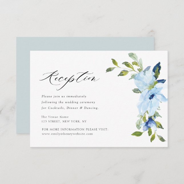 light blue floral wedding reception card (Front/Back)