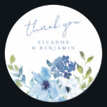 Light Blue Floral Wedding Thank You Custom Classic Round Sticker<br><div class="desc">Light Blue Floral Wedding Thank You Custom Classic Round Sticker</div>