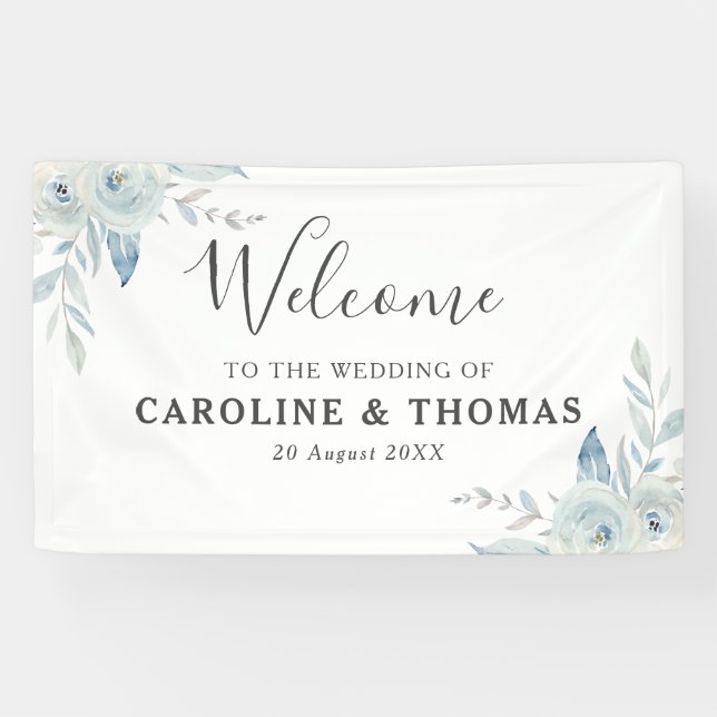 Light blue floral welcome wedding banner (Horizontal)