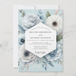 Light Blue Floral Whimsical Wedding Invitation