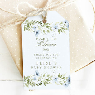 Light Blue Floral Wreath Baby in Bloom Baby Shower Gift Tags