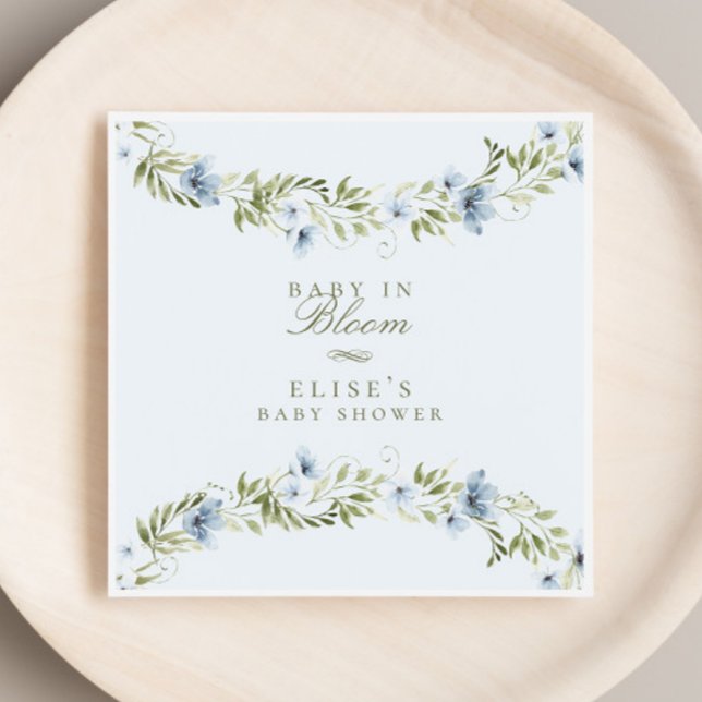 Light Blue Floral Wreath Baby in Bloom Baby Shower Napkin (Creator Uploaded)