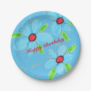 Light Blue Flowered Paper Party Plates