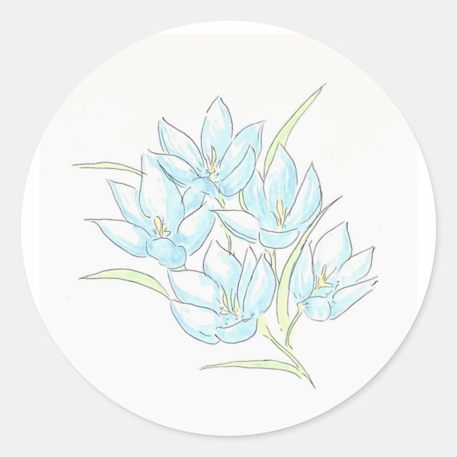 Light Blue Flowers Classic Round Sticker (Front)