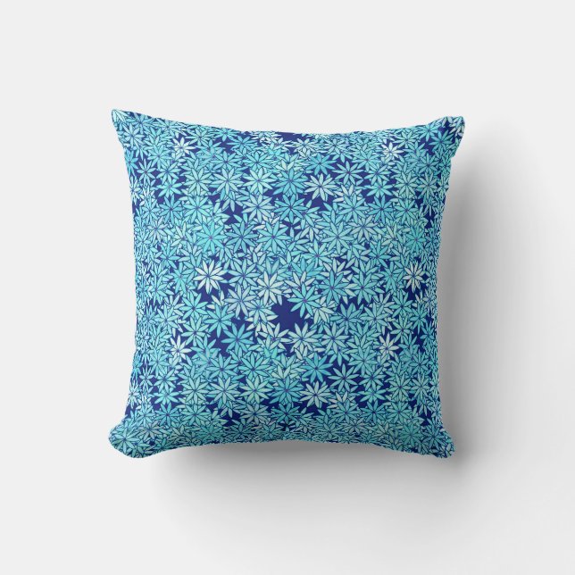 Light blue flowers, navy background cushion (Front)