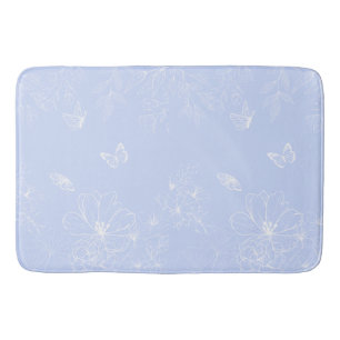 Light Blue Flowers Pattern, Floral, Minimalist Bath Mat