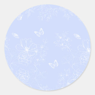 Light Blue Flowers Pattern, Floral, Minimalist Classic Round Sticker