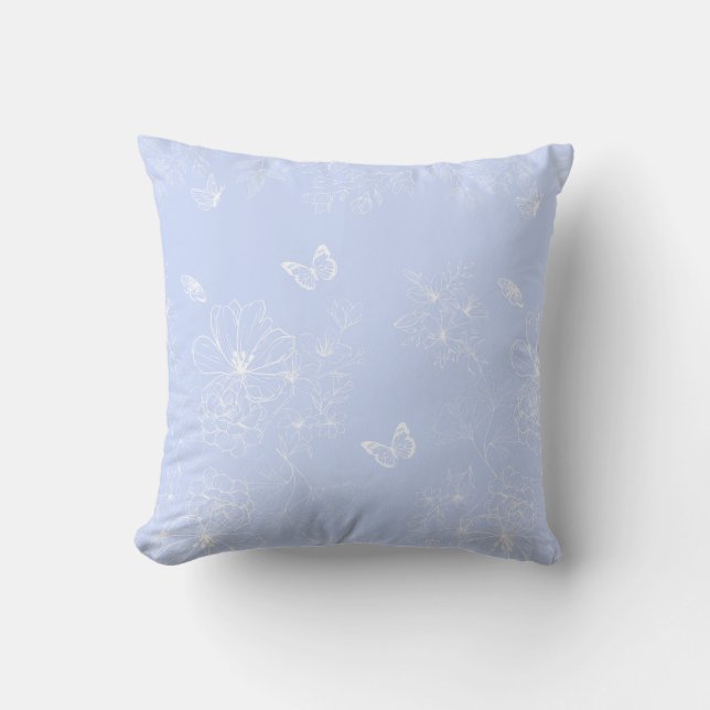 Light Blue Flowers Pattern, Floral, Minimalist Cushion (Front)
