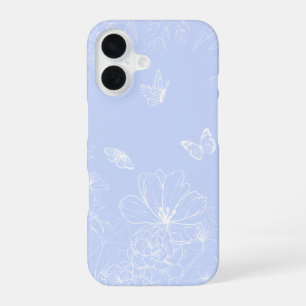 Light Blue Flowers Pattern, Floral, Minimalist iPhone 16 Case