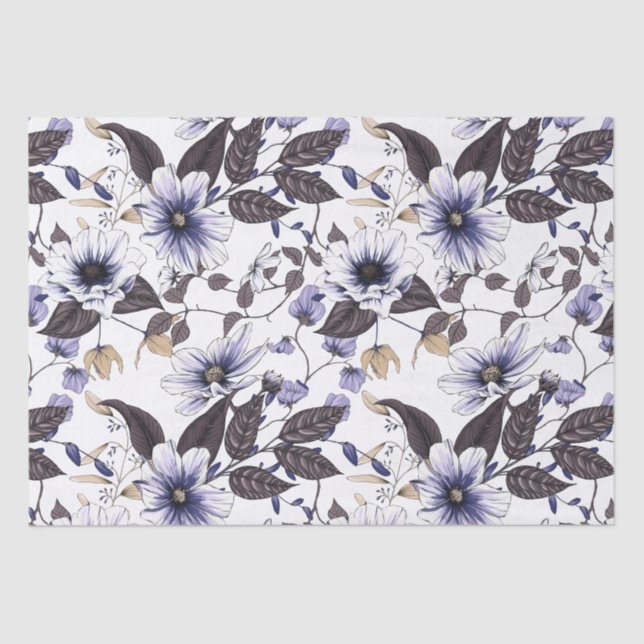 Light blue flowers with green leaves seamless tissue paper (Front)