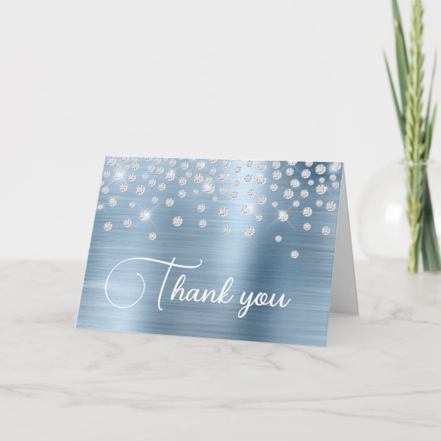 Light Blue Foil Diamond Confetti 50th Birthday Thank You Card (Front)
