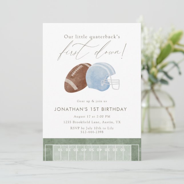 Light Blue Football Helmet First Birthday Invitation (Standing Front)
