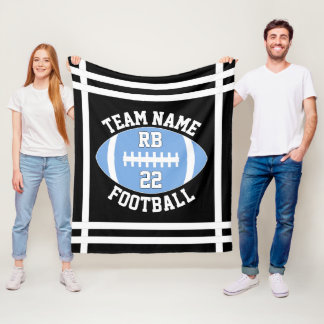 Light Blue Football Team Name and Player Number Fleece Blanket