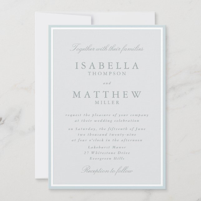 Light Blue Framed Wedding Invitation (Front)