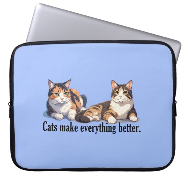 Light Blue Funny Cat Theme Laptop Electronics Bag (Front)