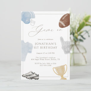 Light blue Game On Football Birthday Invitation