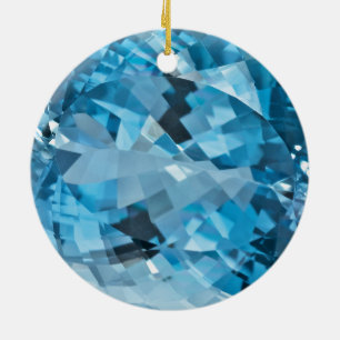 Light blue Gemstone Aquamarine March Birthstone Ceramic Ornament
