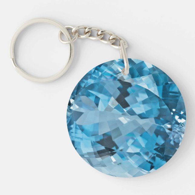 Light blue Gemstone Aquamarine March Birthstone Key Ring (Front)