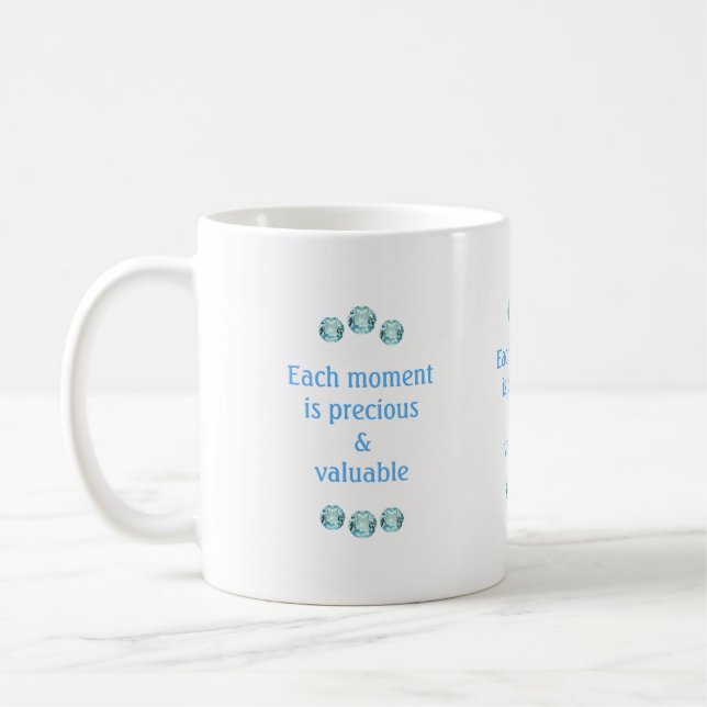 Light Blue Gemstones on White Coffee Mug (Left)