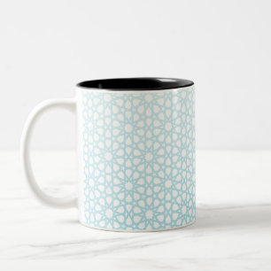 Light Blue Geometric Lattice Pattern Two-Tone Coffee Mug