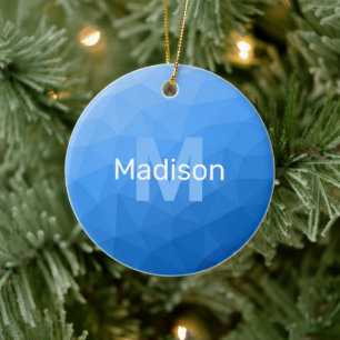 Light blue geometric mesh pattern Monogram Ceramic Ornament