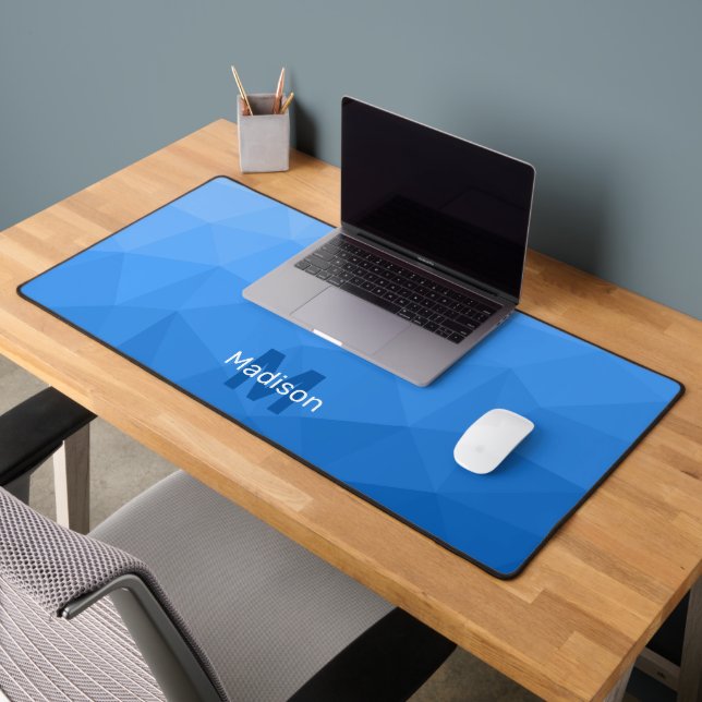 Light blue Geometric Mesh Pattern monogram Desk Mat (Office 2)