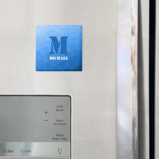 Light blue geometric mesh pattern Monogram Magnet (In Situ (Fridge))