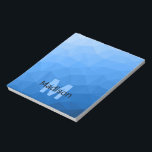 Light blue geometric mesh pattern Monogram Notepad<br><div class="desc">Monogram Personalise notepad school office stationery with your custom initial and name. Triangle geometric mesh with light dark blue ombre gradient.</div>
