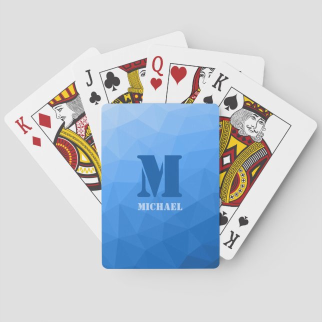 Light blue geometric mesh pattern Monogram Playing Cards (Back)