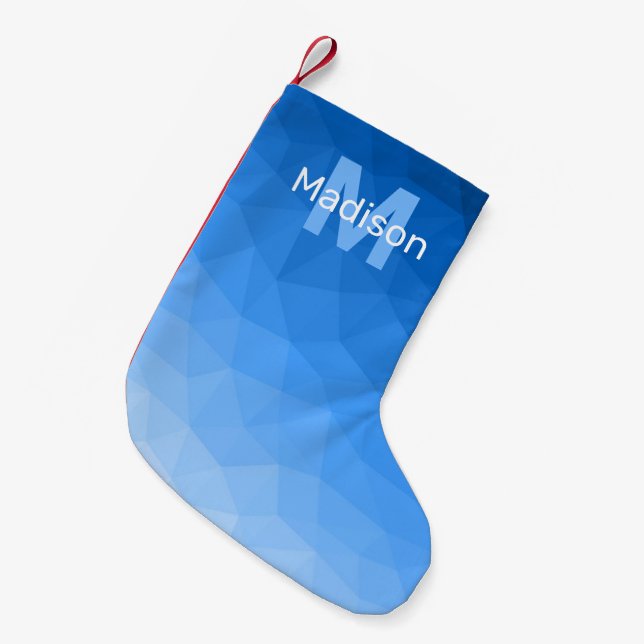 Light blue geometric mesh pattern Monogram Small Christmas Stocking (Front (Hanging))