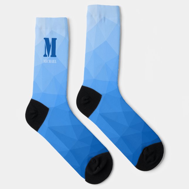 Light blue geometric mesh pattern Monogram Socks (Right)