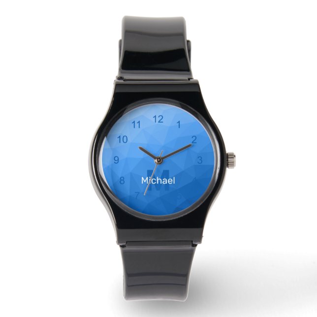 Light blue geometric mesh pattern Monogram Watch (Front)