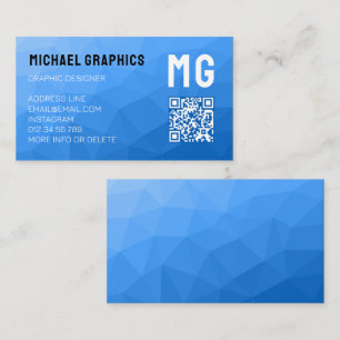 Light blue geometric mesh pattern QR code Monogram Business Card