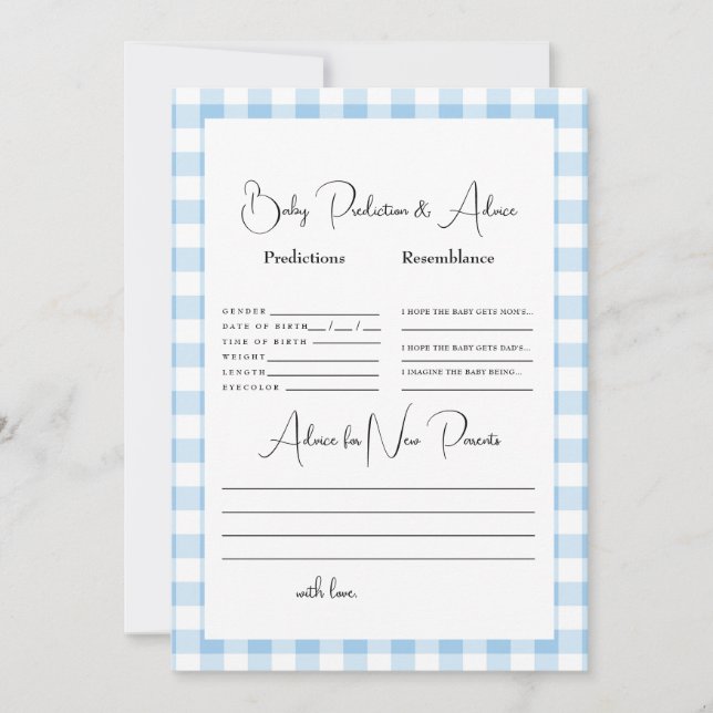 Light Blue Gingham Baby Predictions  Invitation (Front)
