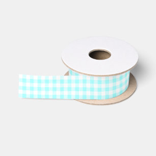 light blue gingham check pattern satin ribbon