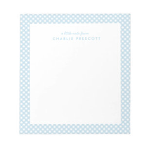 Light blue gingham cute simple personalised notepad