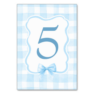 Light Blue Gingham Cute Vintage Soft Pastel Table Number